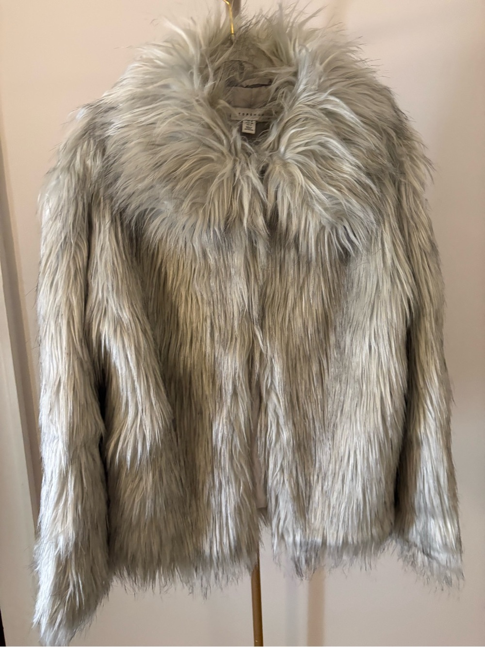 Topshop Silver Faux Fur Teddy Jacket